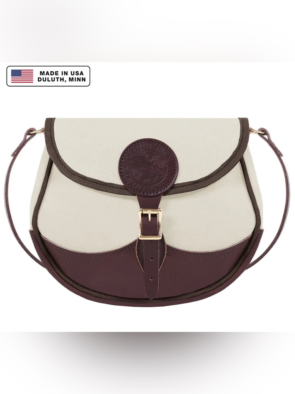 Duluth Trading Co Cream Canvas & Brown Leather Crossbody Saddle Bag